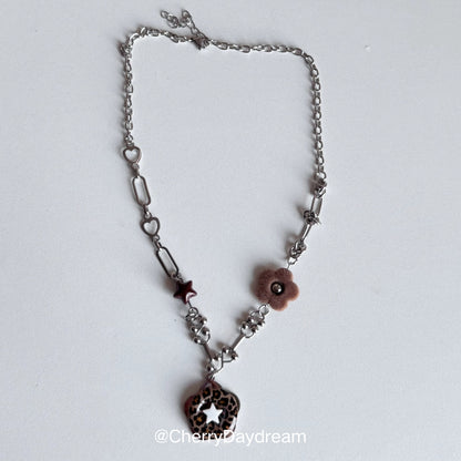 Handmade Leopard Print Star Flower Charm Necklace