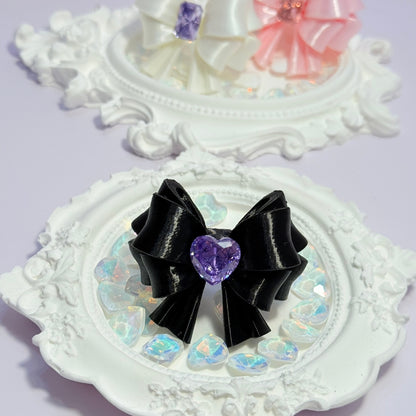 Bow Heart Crystal Ring — Y2K Coquette 3D Printed Statement Ring