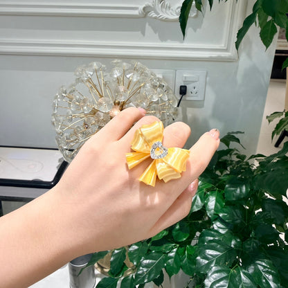 Bow Heart Crystal Ring — Y2K Coquette 3D Printed Statement Ring
