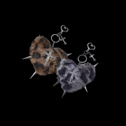 Y2K Leopard Faux Fur Bag Charm — Gothic Cross Spike Keychain