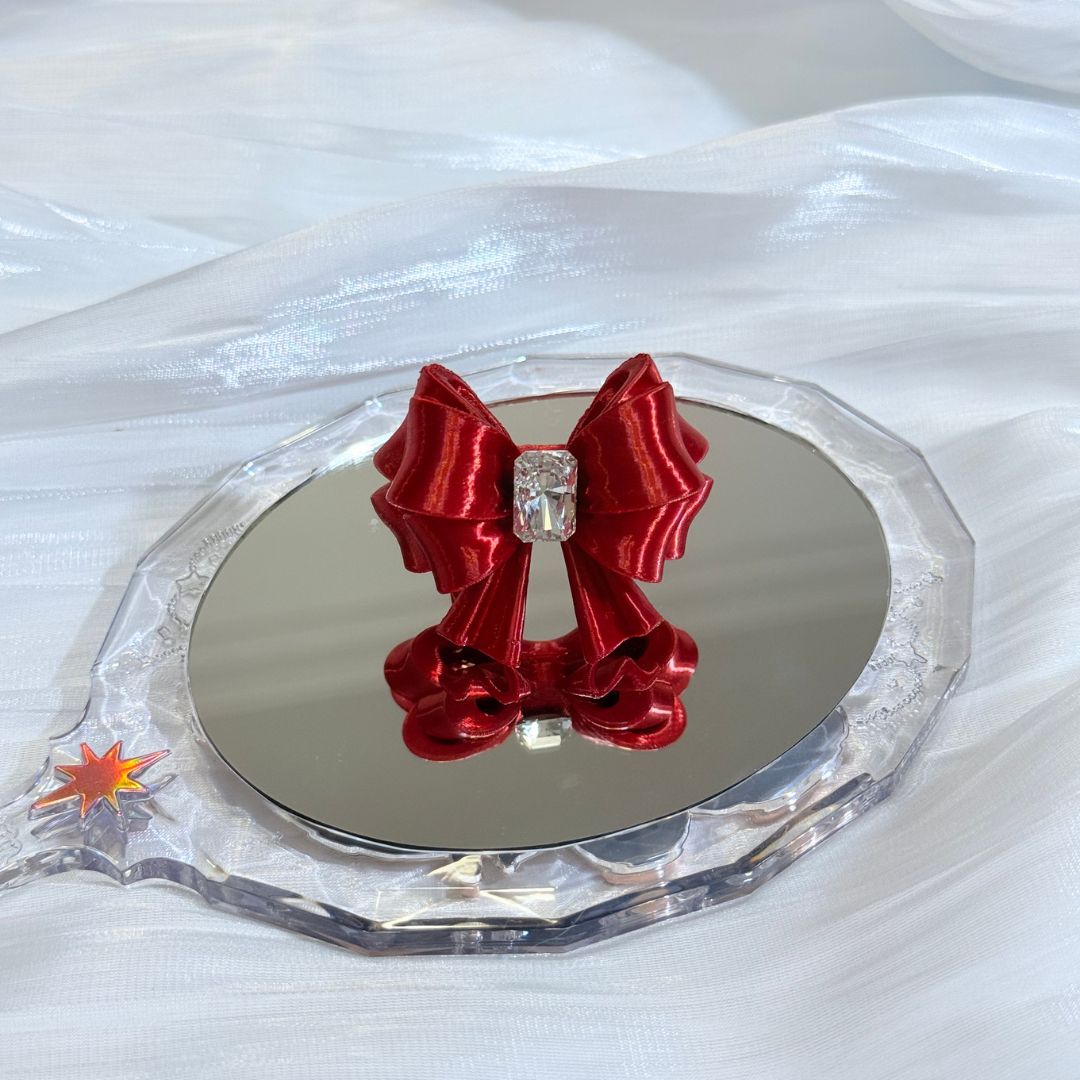Bow Square Crystal Ring — Y2K Coquette 3D Printed Statement Ring