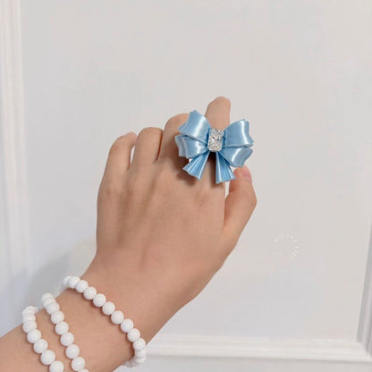 Bow Square Crystal Ring — Y2K Coquette 3D Printed Statement Ring