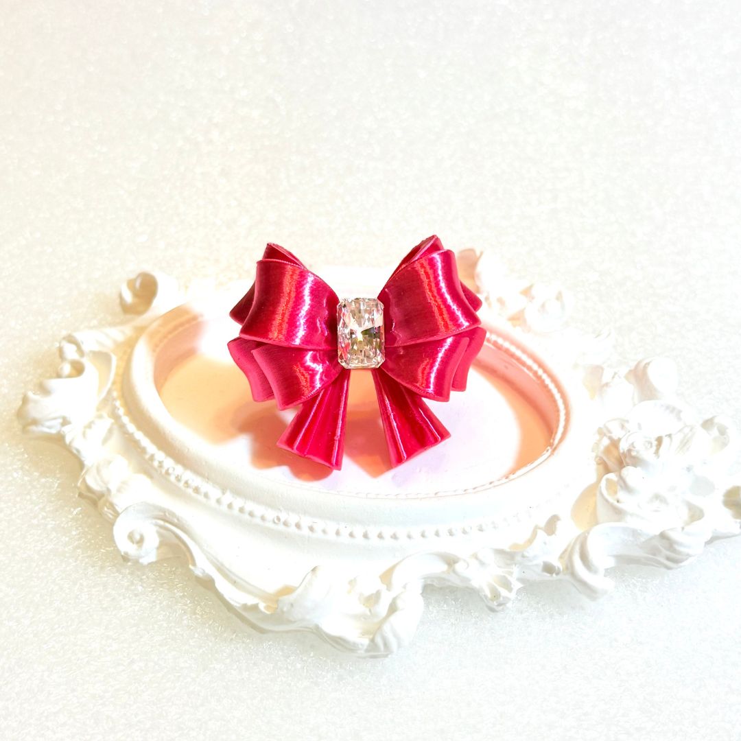 Bow Square Crystal Ring — Y2K Coquette 3D Printed Statement Ring