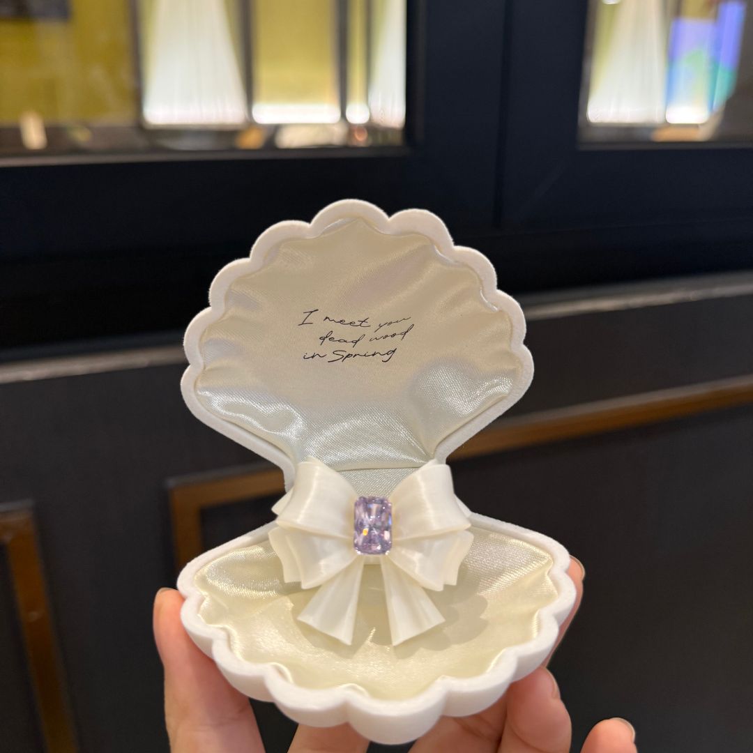 Bow Square Crystal Ring — Y2K Coquette 3D Printed Statement Ring