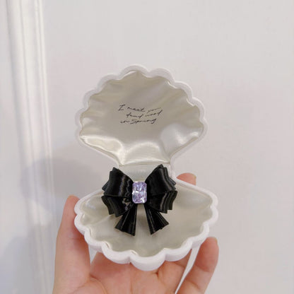 Bow Square Crystal Ring — Y2K Coquette 3D Printed Statement Ring