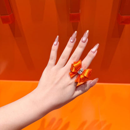 Bow Square Crystal Ring — Y2K Coquette 3D Printed Statement Ring
