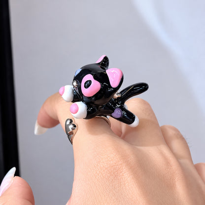 Pearl Cat Necklace, Cat Ring & Hair Clip Set