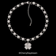 Silver Four Leaf Clover Beaded Choker Necklace