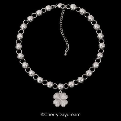 Silver Four Leaf Clover Beaded Choker Necklace