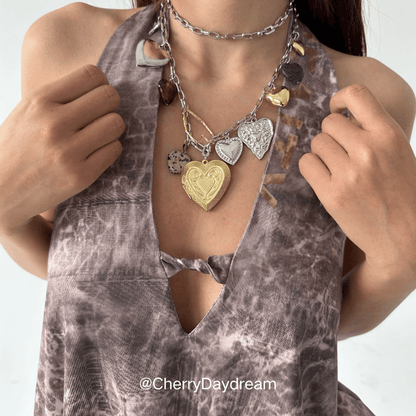 Vintage Heart Charm Long Chain Necklace & Waist Chain