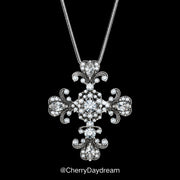 Crystal Cross Pendant Necklace — Vintage Silver Jewelry