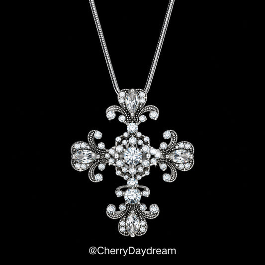 Crystal Cross Pendant Necklace — Vintage Silver Jewelry