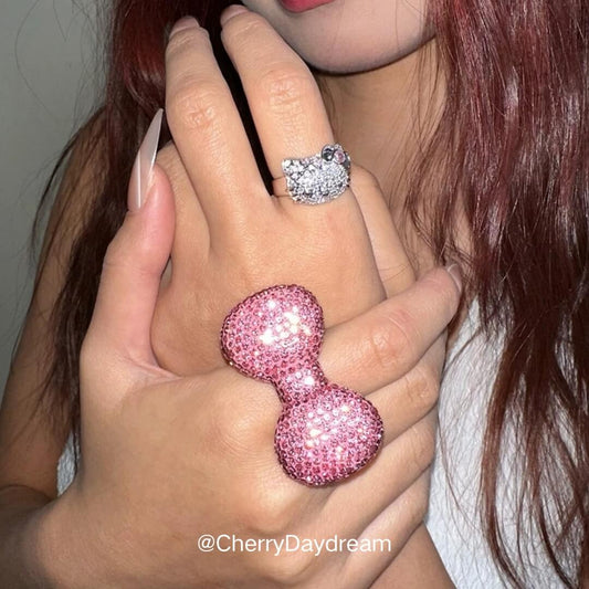 Sparkling Rhinestone Bow Adjustable Ring