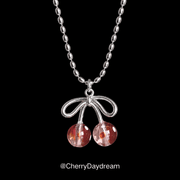 Vintage Polka Dot Cherry Bow Beaded Necklace