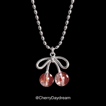 Vintage Polka Dot Cherry Bow Beaded Necklace