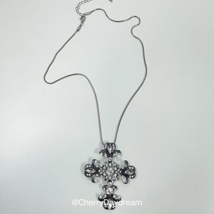 Crystal Cross Pendant Necklace — Vintage Silver Jewelry