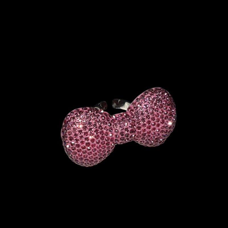 Pink Crystal Bow Ring — Y2K Sparkle Statement Ring