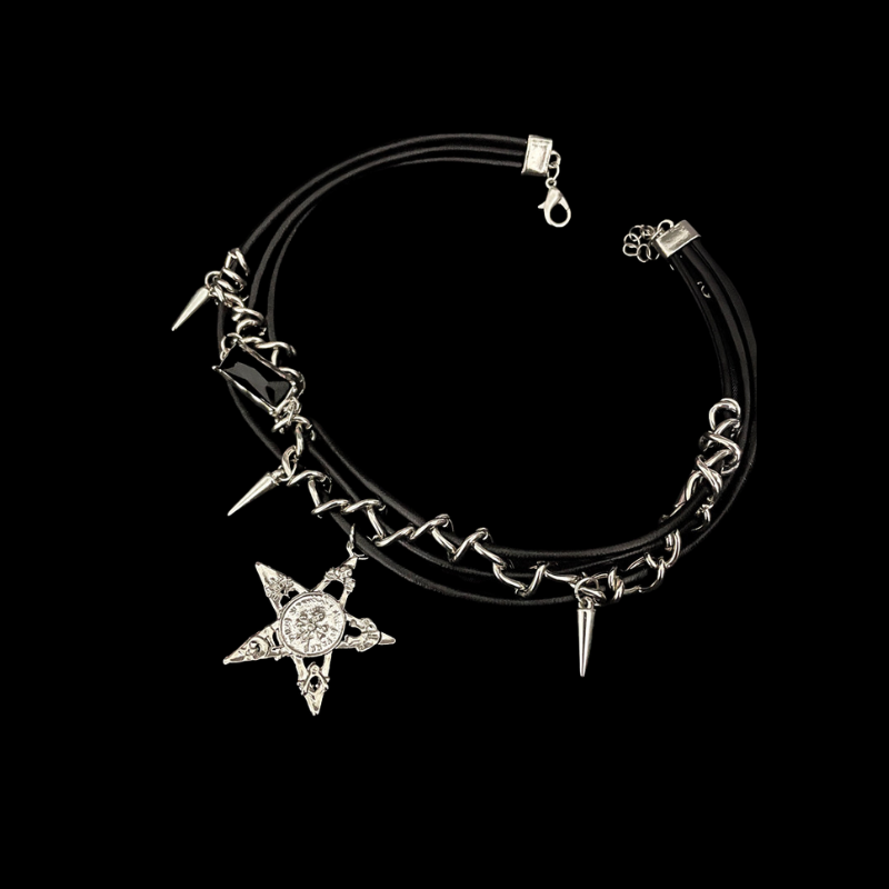 Dark Star Leather Necklace – Y2K Gothic Punk Jewelry