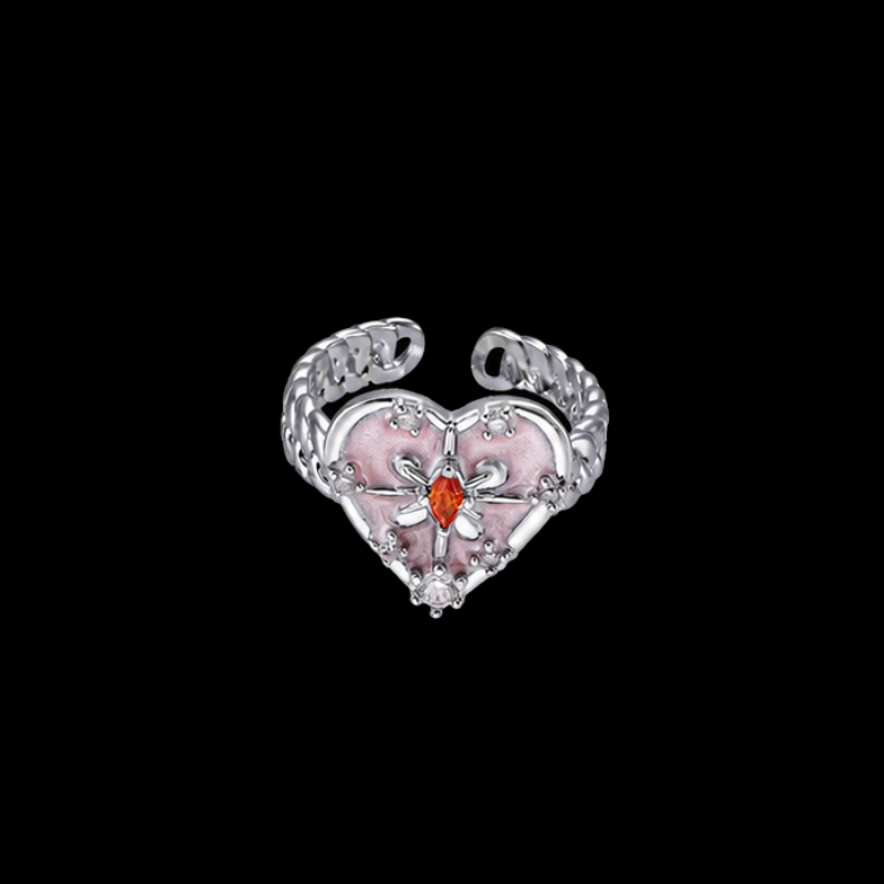 Dreamy Pink Heart Crystal Ring – Y2K Fairycore Romantic Jewelry