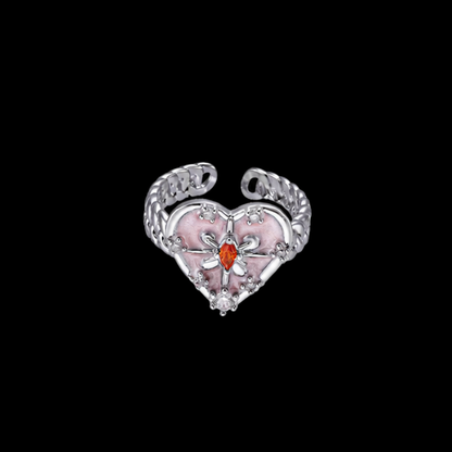 Dreamy Pink Heart Crystal Ring – Y2K Fairycore Romantic Jewelry