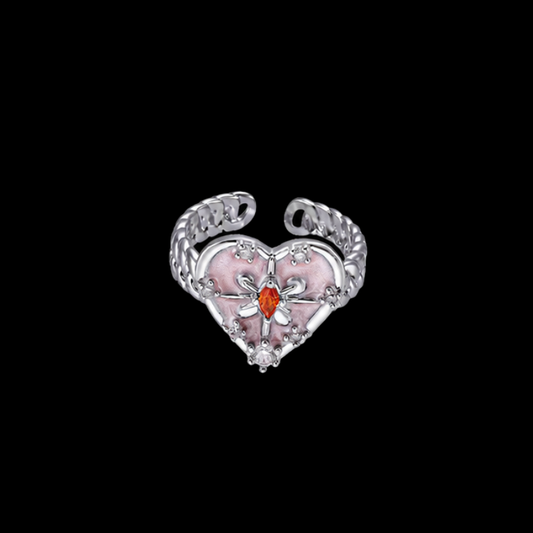 Dreamy Pink Heart Crystal Ring – Y2K Fairycore Romantic Jewelry