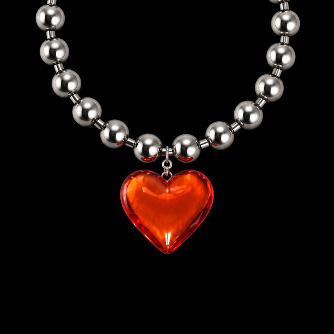 Heart Pendant Bead Necklace