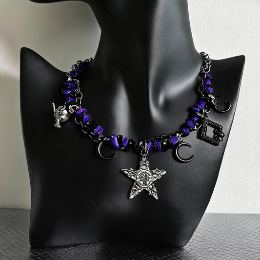 Midnight Star Charm Layered Necklace – Y2K Gothic Vintage Style Alloy Necklace