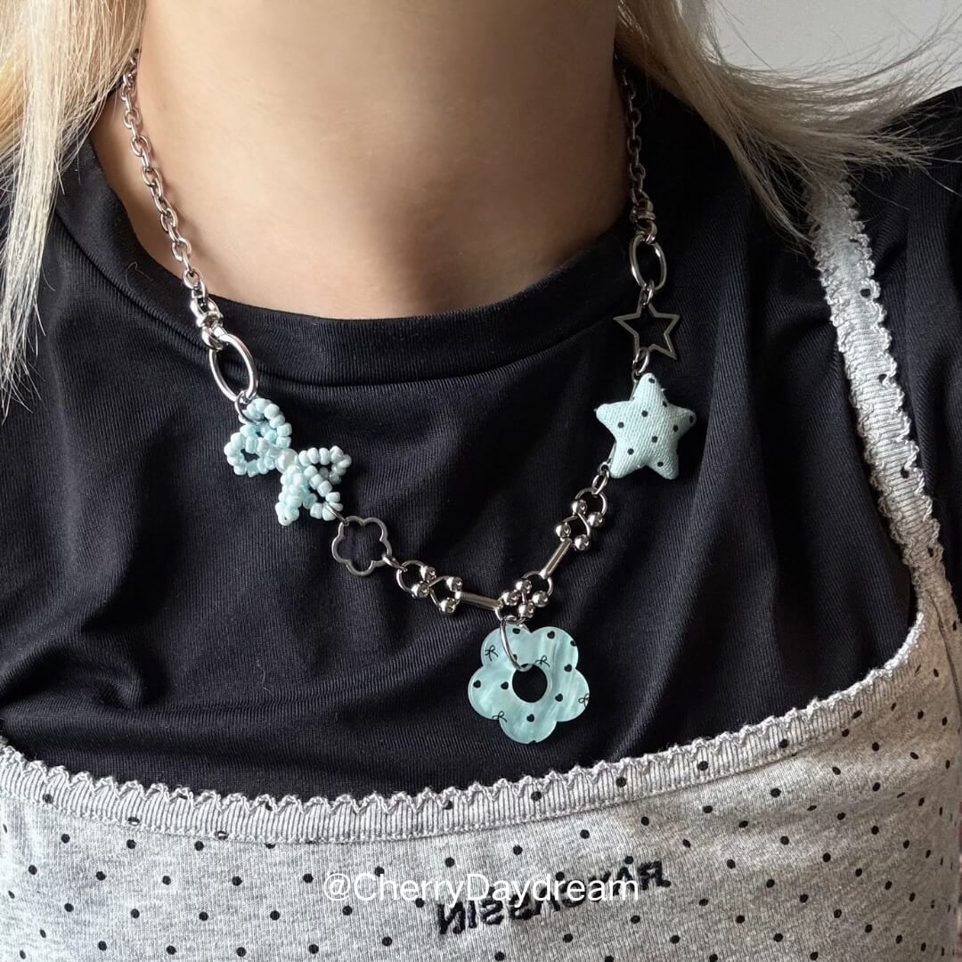 Blue Flower Star Charm Necklace