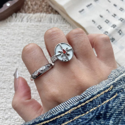 Dreamy Red Crystal Silver Ring – Y2K Fairycore Celestial Statement Jewelry