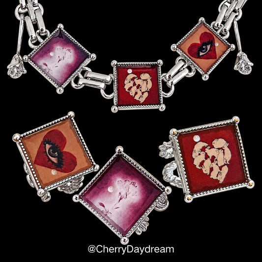Oil Painting Square Necklace & Ring Set