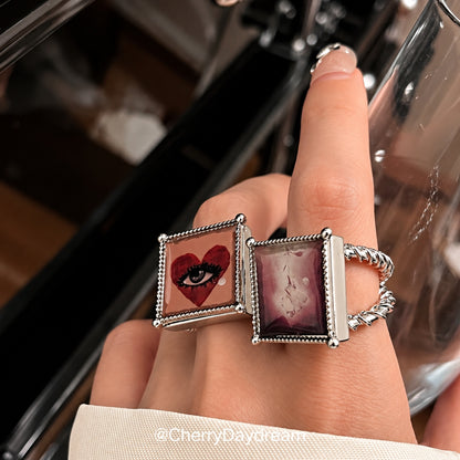 Oil Painting Square Necklace & Ring Set