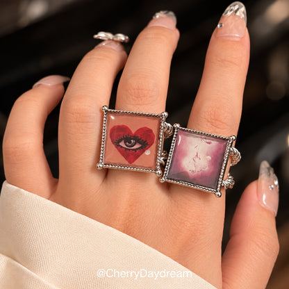 Oil Painting Square Necklace & Ring Set