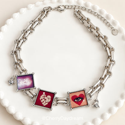 Oil Painting Square Necklace & Ring Set