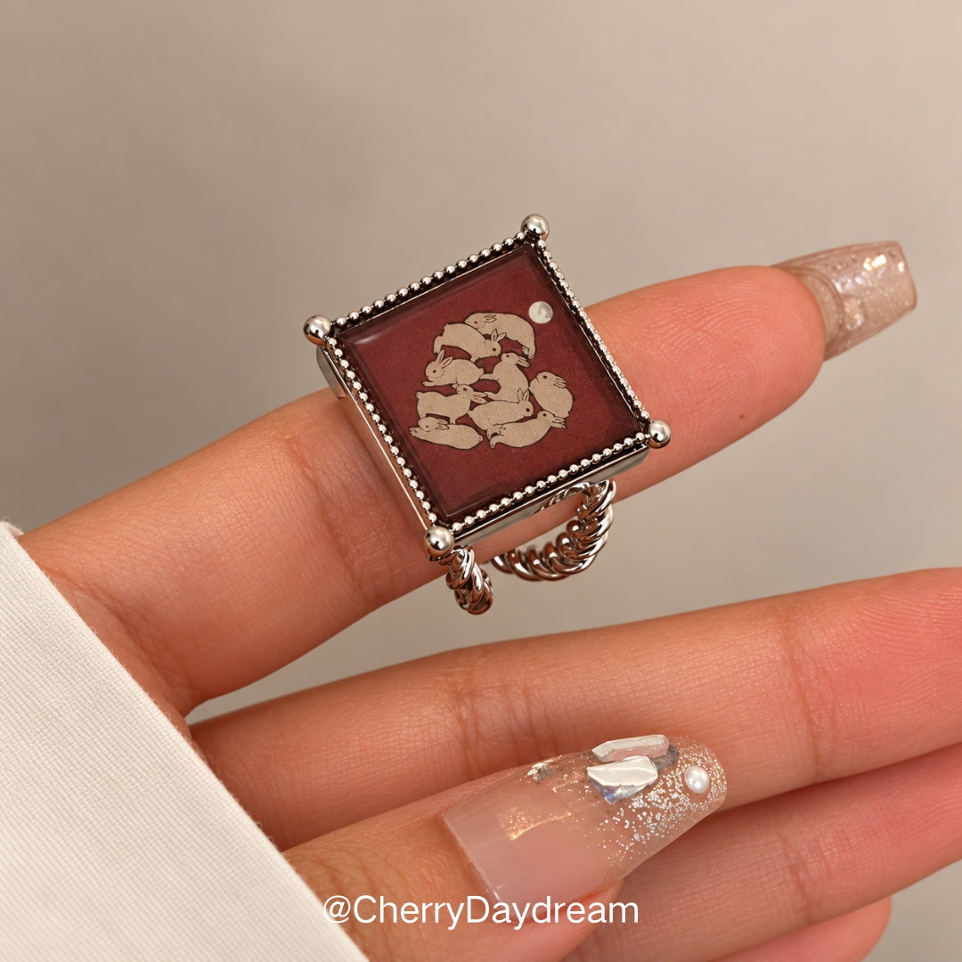 Oil Painting Square Necklace & Ring Set
