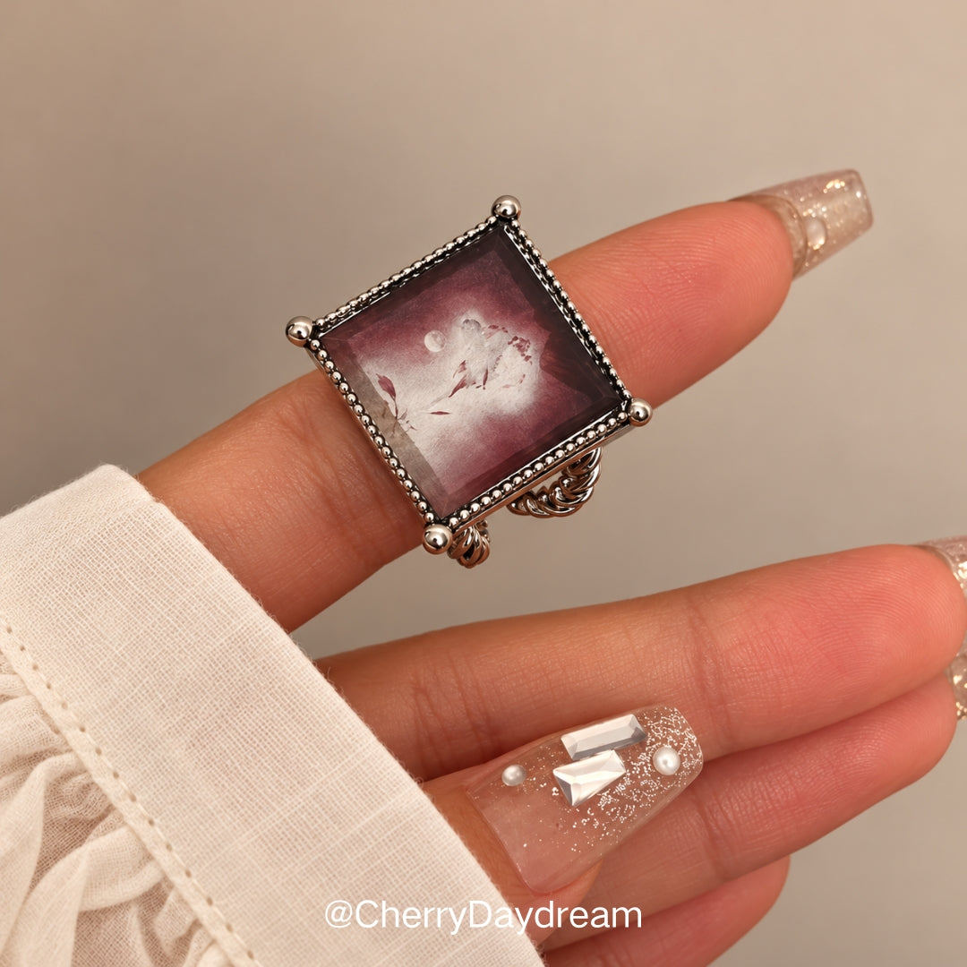 Oil Painting Square Necklace & Ring Set