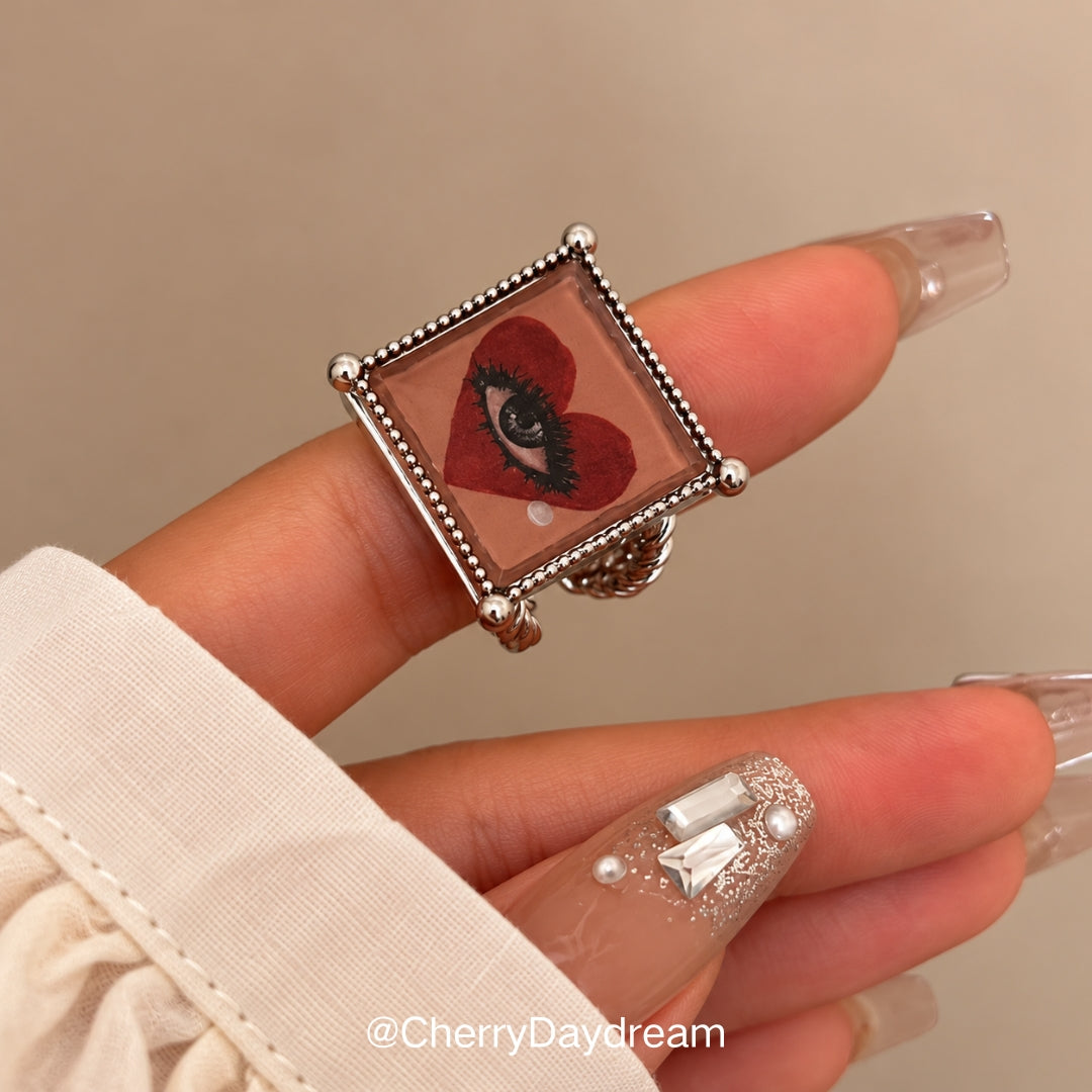 Oil Painting Square Necklace & Ring Set
