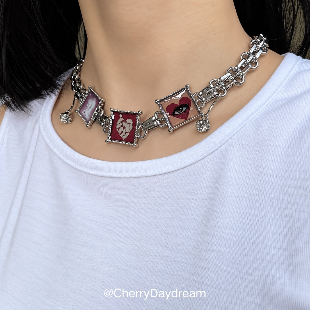Oil Painting Square Necklace & Ring Set