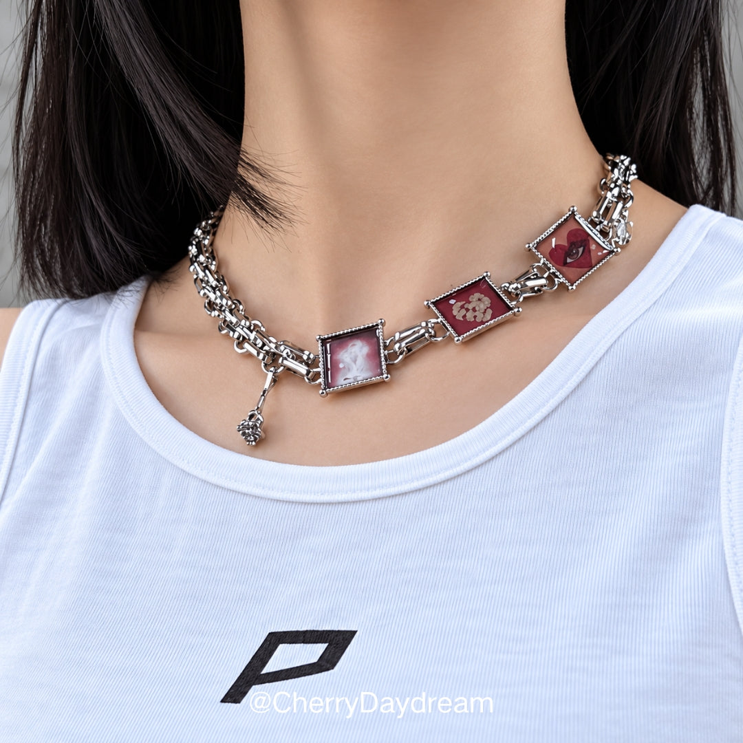 Oil Painting Square Necklace & Ring Set