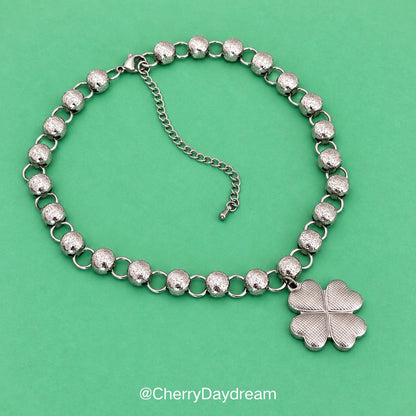 Silver Four Leaf Clover Beaded Choker Necklace