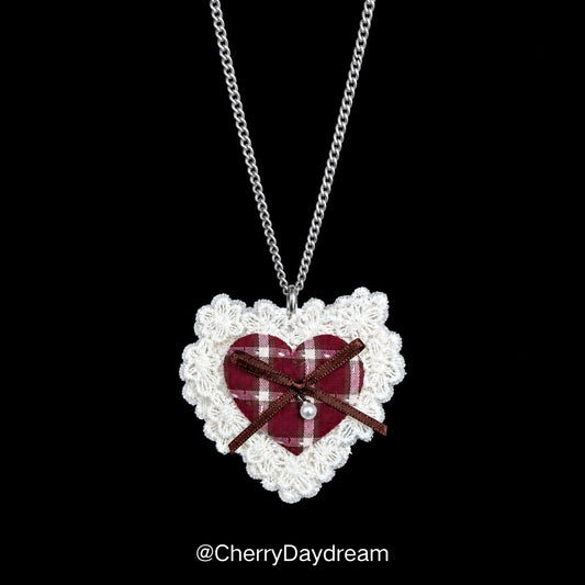 Gingham Lace Heart Pendant Necklace