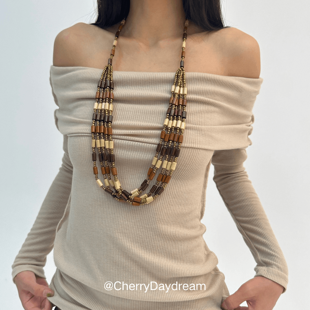 Vintage Boho Multi Strand Long Beaded Necklace