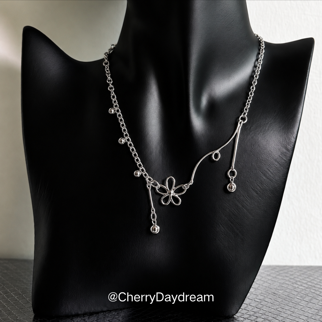 Silver Flower Charm Necklace — Minimalist Layered Chain Jewelry