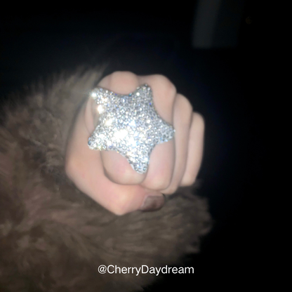 Silver Crystal Star Statement Ring