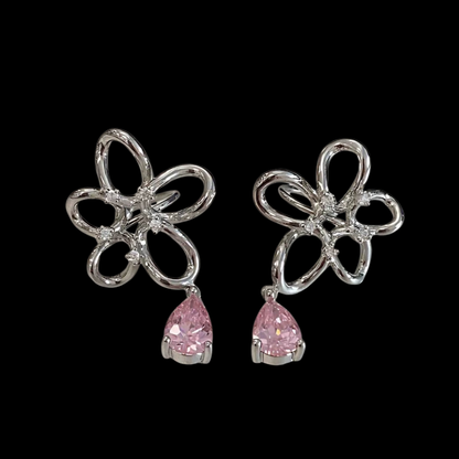 Flower Crystal Earrings — Y2K Fairycore Pink Gem Statement Earrings