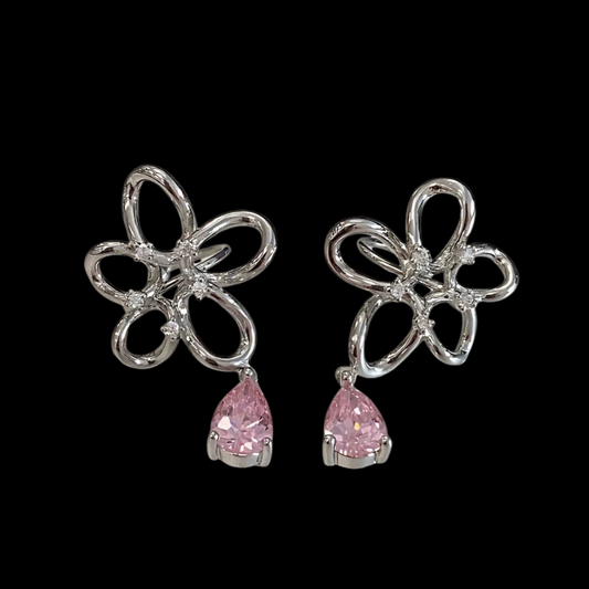 Flower Crystal Earrings — Y2K Fairycore Pink Gem Statement Earrings