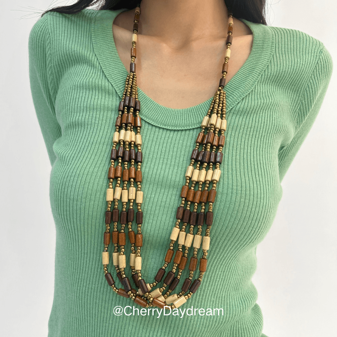 Vintage Boho Multi Strand Long Beaded Necklace