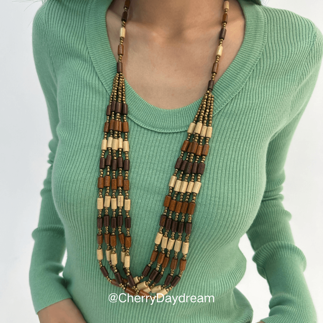 Vintage Boho Multi Strand Long Beaded Necklace