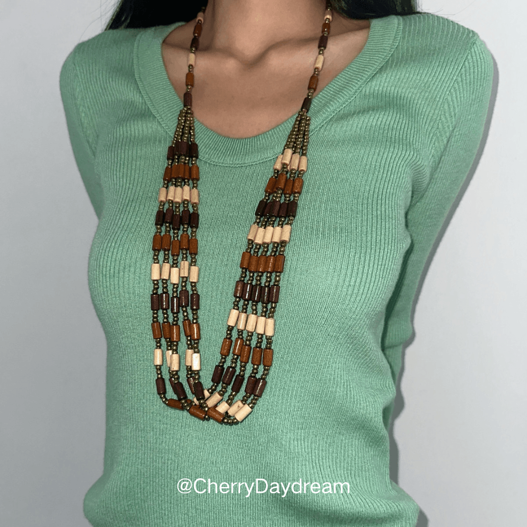 Vintage Boho Multi Strand Long Beaded Necklace