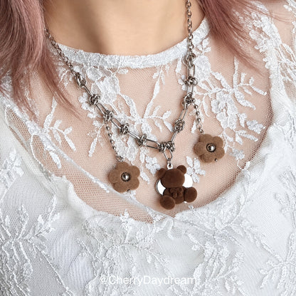 Plush Teddy & Flower Charm Necklace