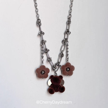 Plush Teddy & Flower Charm Necklace